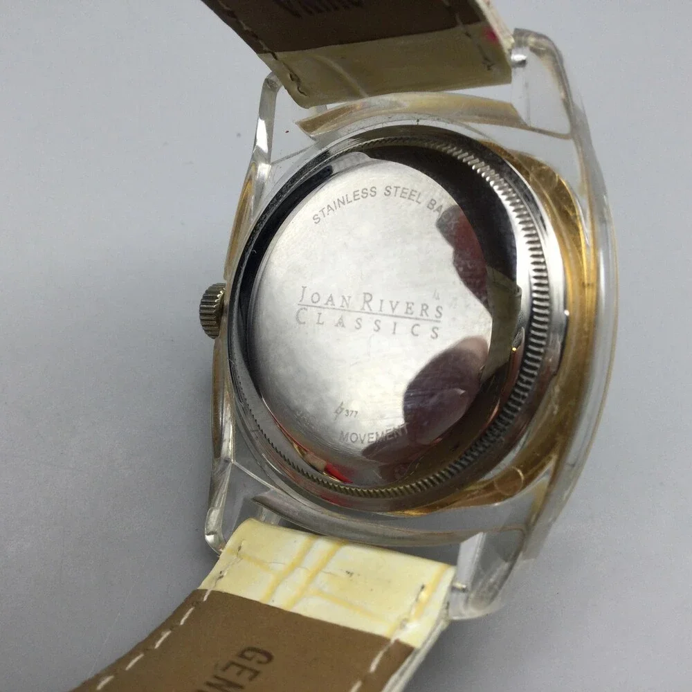 Joan Rivers Womens Watch 38mm Silver Tone Yellow Leather Crystals New Battery